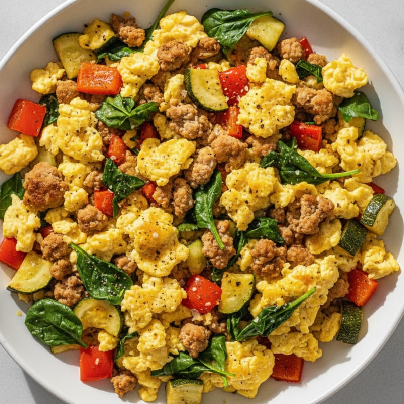 Hearty Scrambled Eggs with Roasted Vegetables