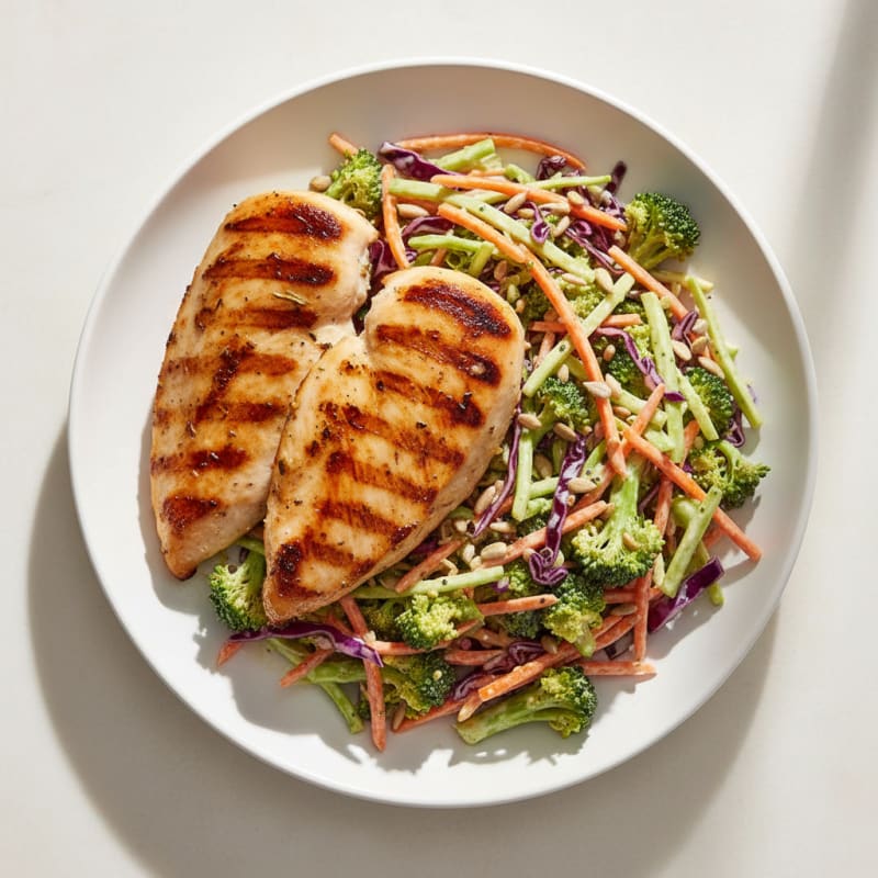 Grilled Chicken Breast with Crunchy Broccoli Slaw