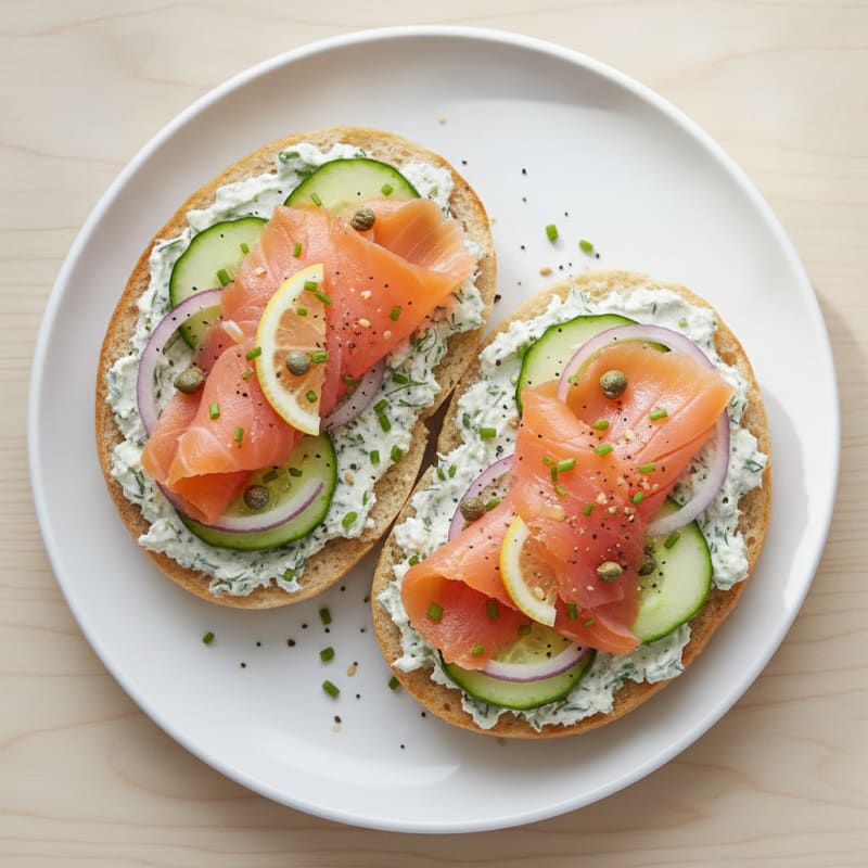 Smoked Salmon Everything Bagel with Creamy Herb Spread