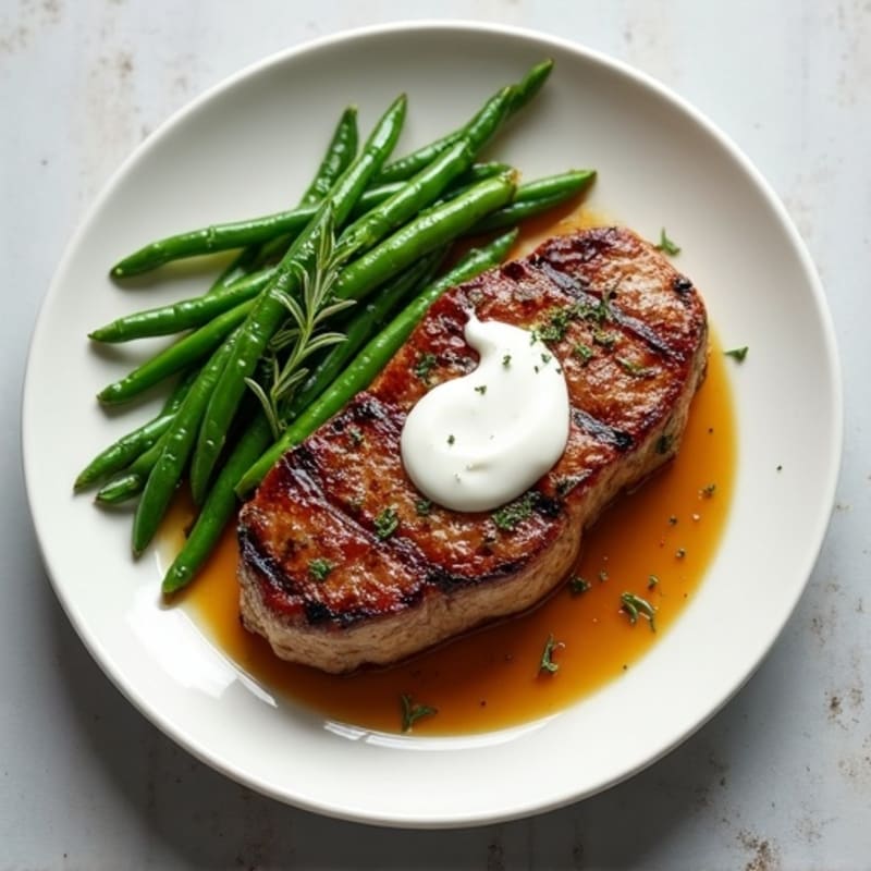 Seared Steak with Herb-Roasted Aardappelen and Steamed Green Beans