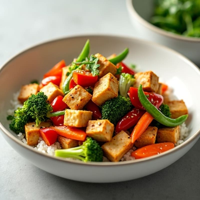 Crispy Sesame Tofu and Fresh Vegetable Stir-Fry