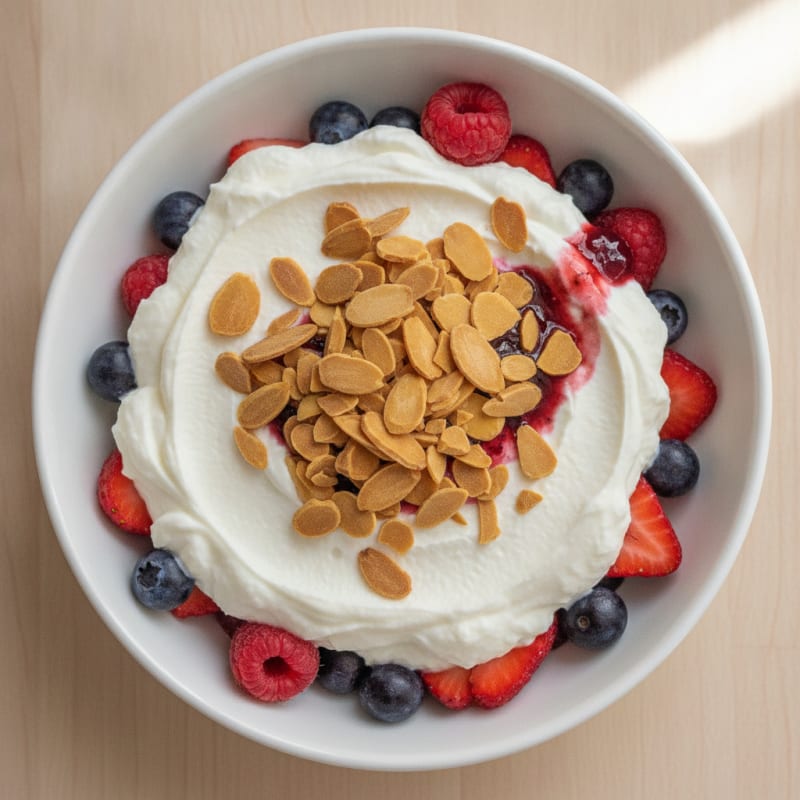 Greek Yogurt Protein Parfait with Mixed Berries and Almonds