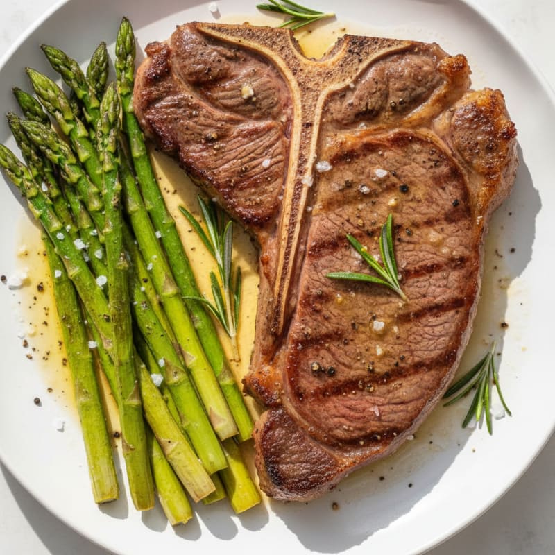 Garlic Butter T-Bone Steak with Asparagus