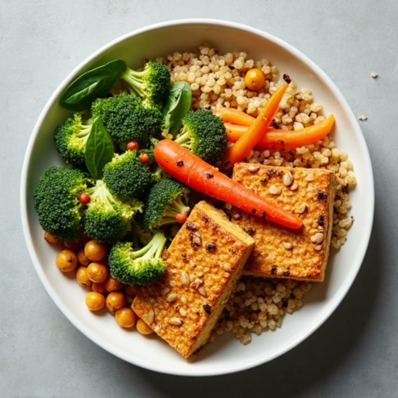 Crispy Tofu and Roasted Vegetable Power Bowl with Lemon-Tahini Dressing
