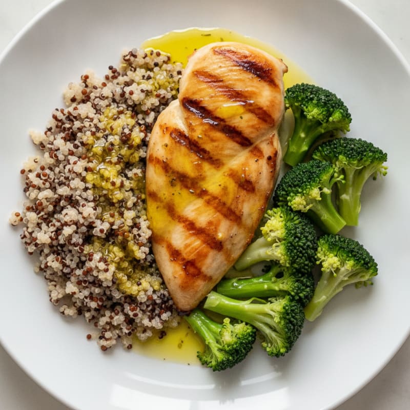 Grilled Chicken Breast with Quinoa and Steamed Broccoli