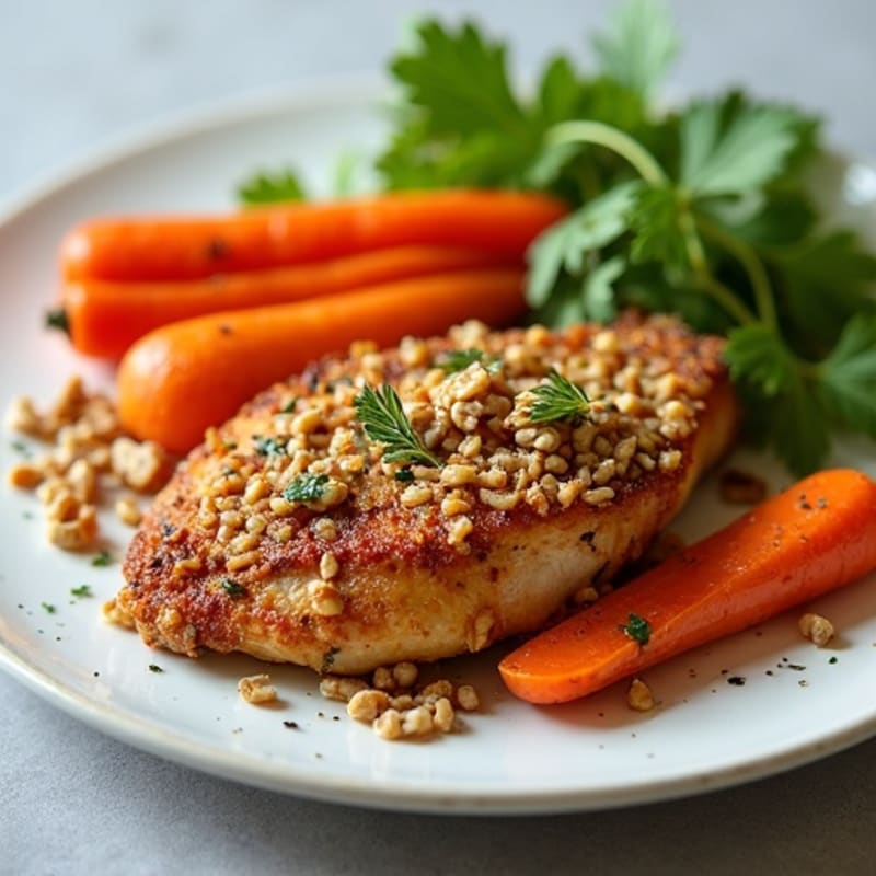 Crispy Walnut-Spiced Chicken with Roasted Root Vegetables