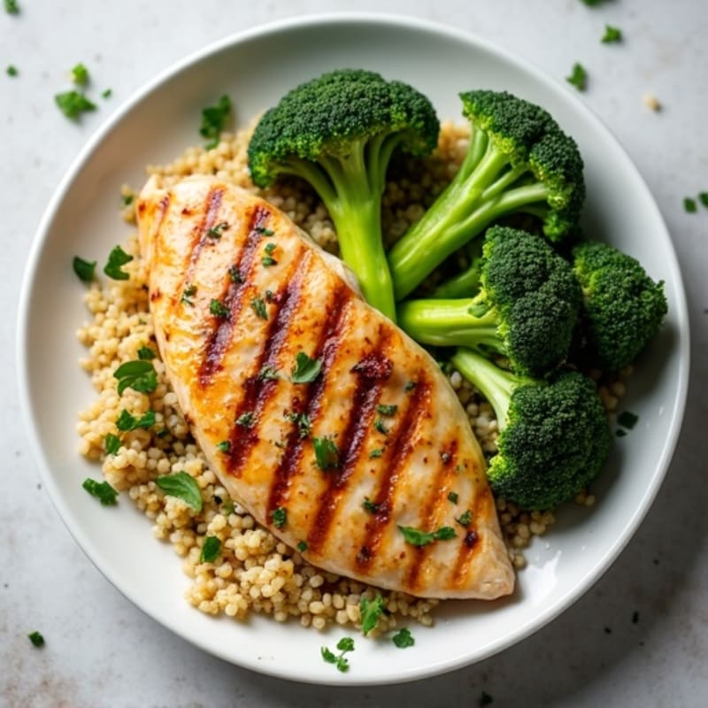 Grilled Chicken Breast with Quinoa and Roasted Broccoli