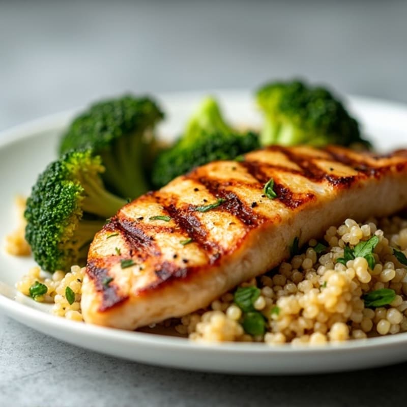 Grilled Chicken Breast with Quinoa and Roasted Broccoli