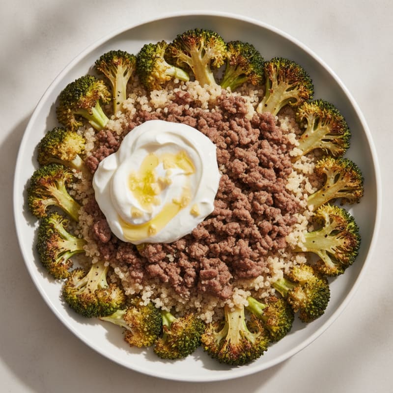 96% Lean Beef and Quinoa Power Bowl with Roasted Broccoli