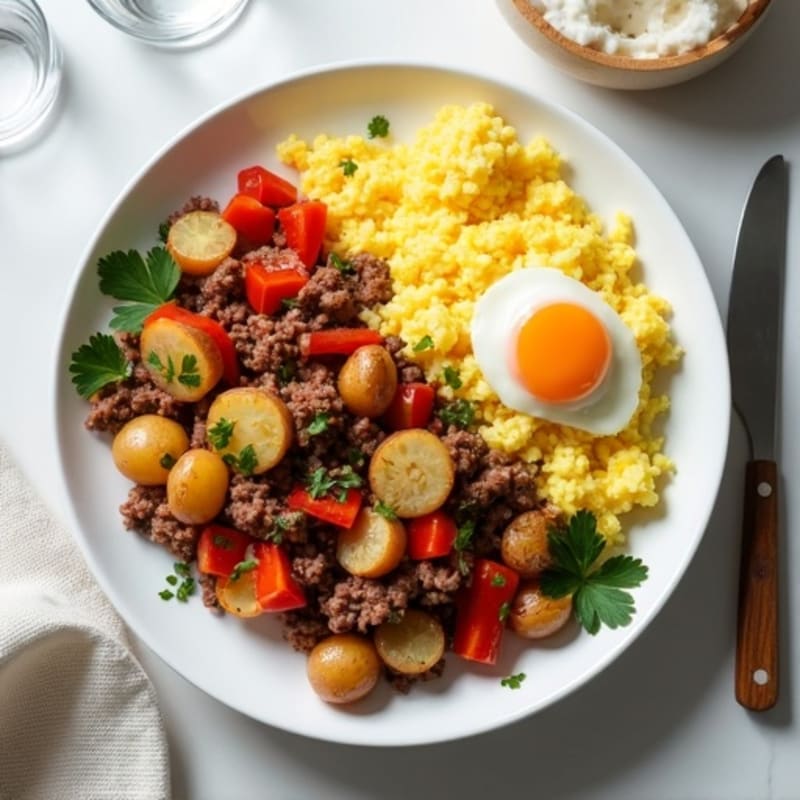Lean Ground Beef Hash with Fluffy Egg White Scramble