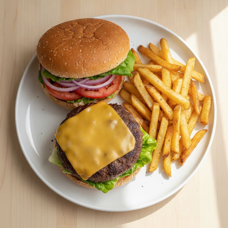 Classic Beef Burger with Crispy Fries