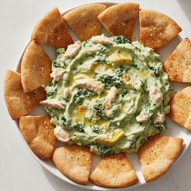 Creamy Spinach Artichoke Dip with Toasted Pita