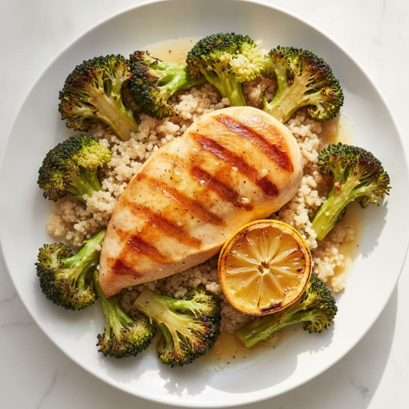 Grilled Chicken Breast with Quinoa and Roasted Broccoli