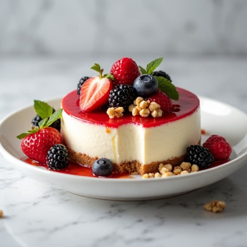 Greek Yogurt Protein Cheesecake with Mixed Berries