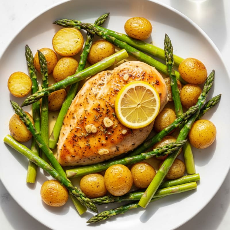 Garlic Herb Roasted Chicken with Asparagus