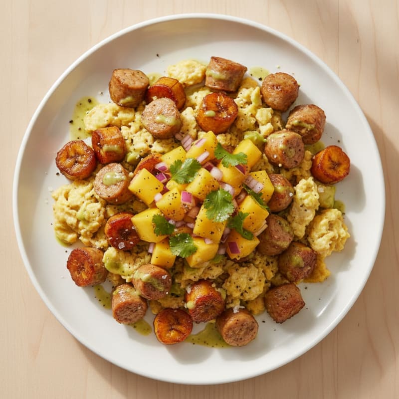 Plantain Sausage Scramble with Mango Salsa