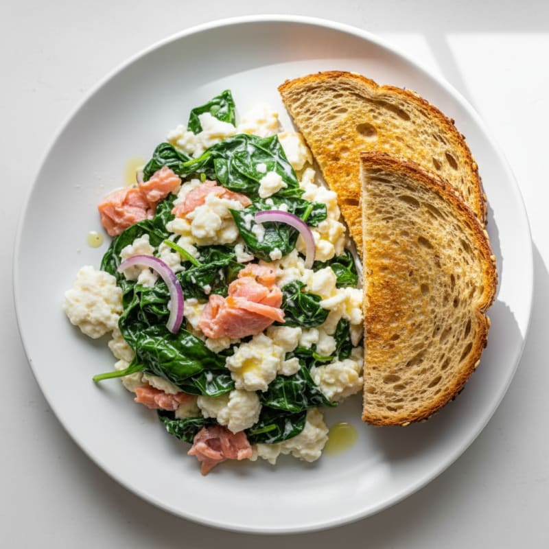 Smoked Salmon and Egg White Scramble with Sautéed Spinach