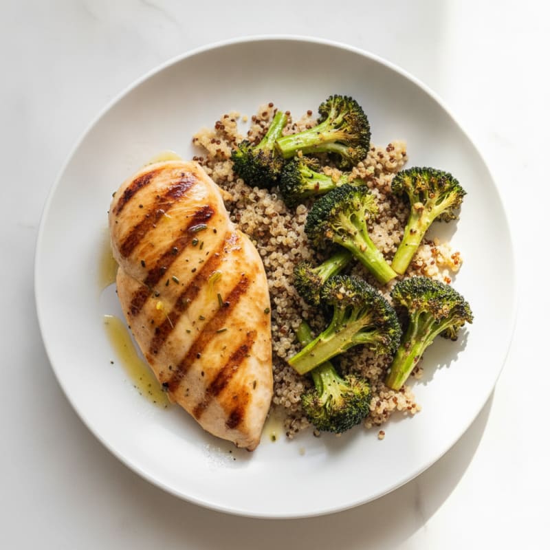Grilled Chicken Breast with Roasted Broccoli and Quinoa