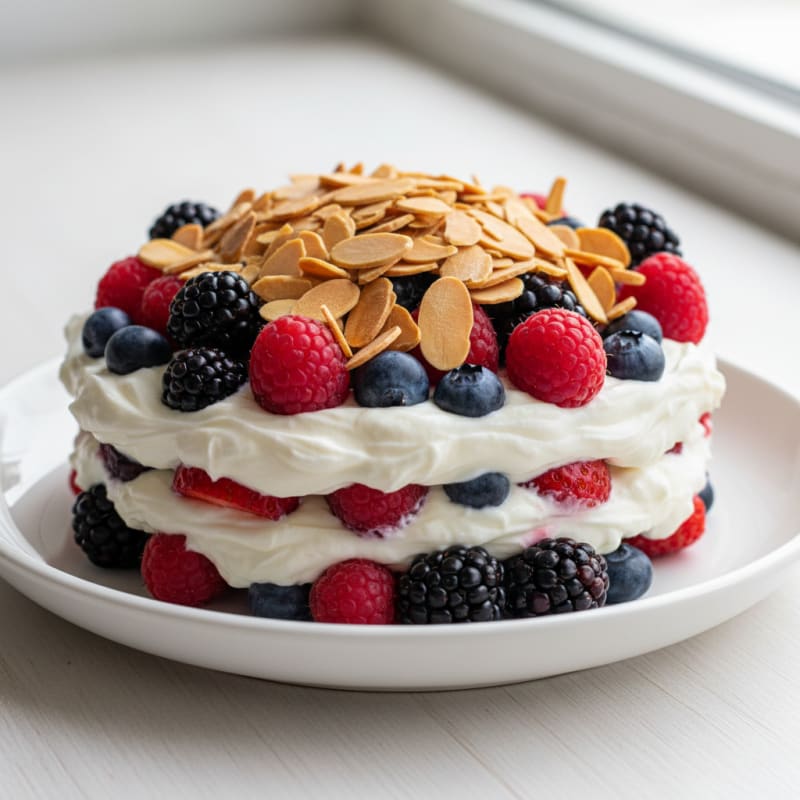 Greek Yogurt Protein Parfait with Mixed Berries and Almonds