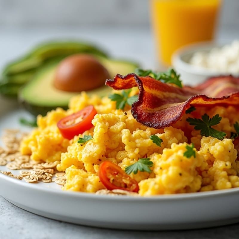 Egg and Bacon Scramble with Avocado and Oats