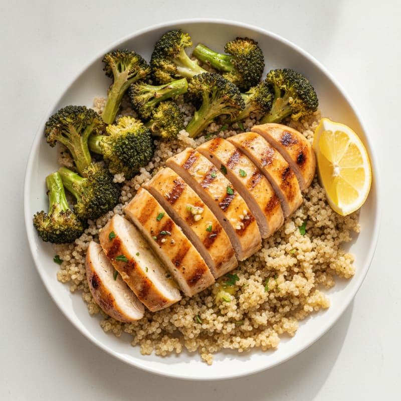 Grilled Chicken Breast with Quinoa and Roasted Broccoli