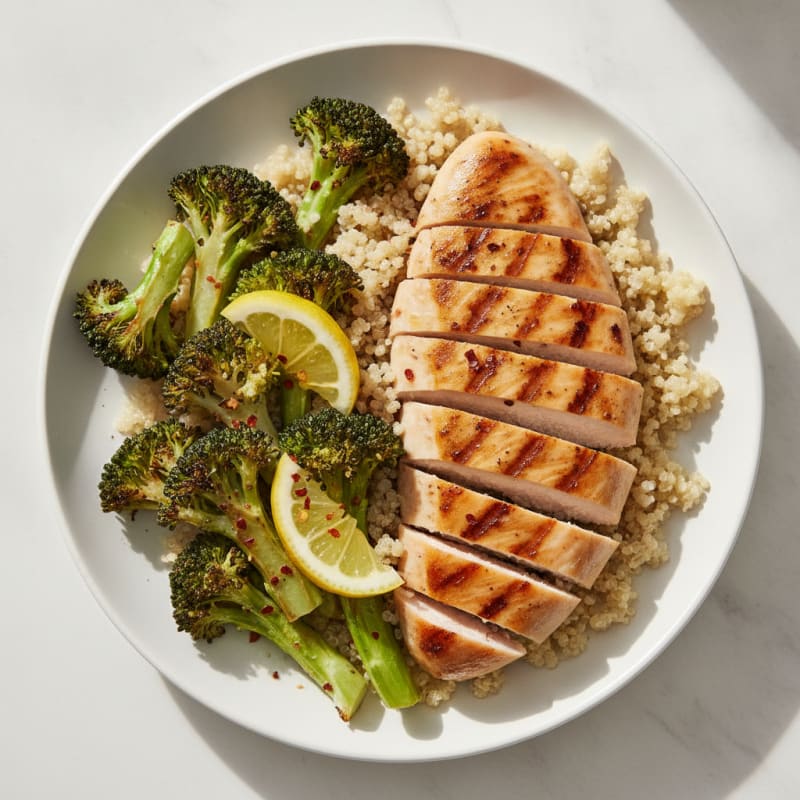 Grilled Chicken Breast with Quinoa and Roasted Broccoli