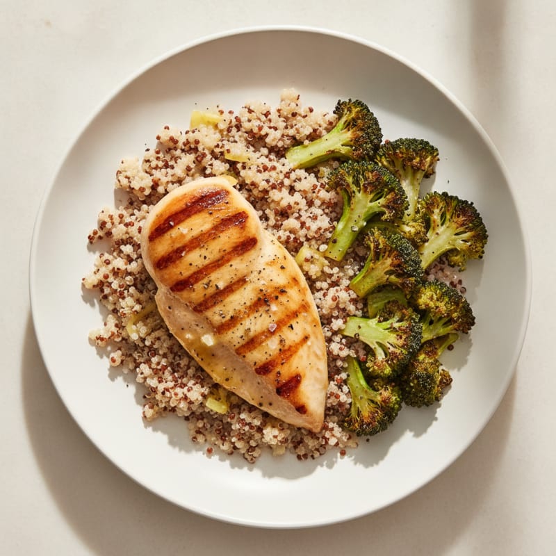 Grilled Chicken Breast with Quinoa and Roasted Broccoli