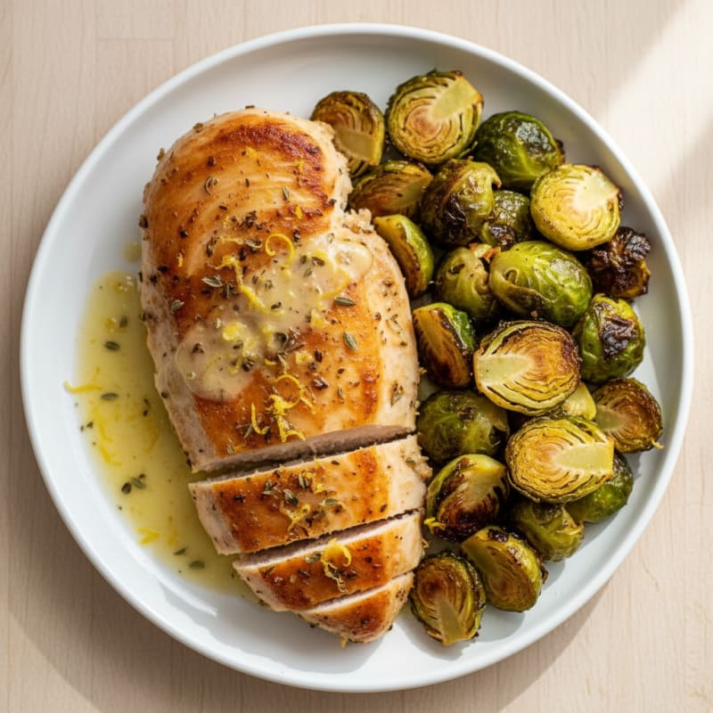 Crispy Lemon-Herb Chicken with Roasted Brussels