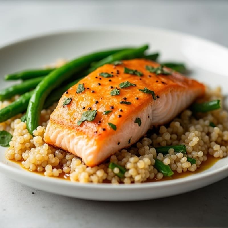 Pan-Seared Salmon with Garlic Green Beans and Quinoa