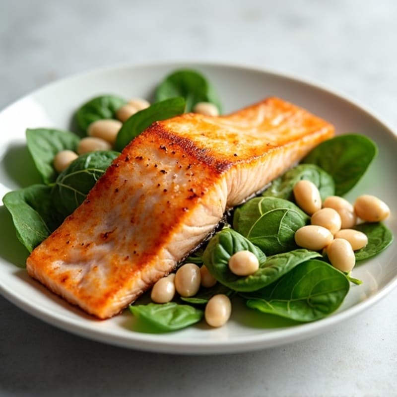 Crispy Salmon Salad with White Beans and Spinach