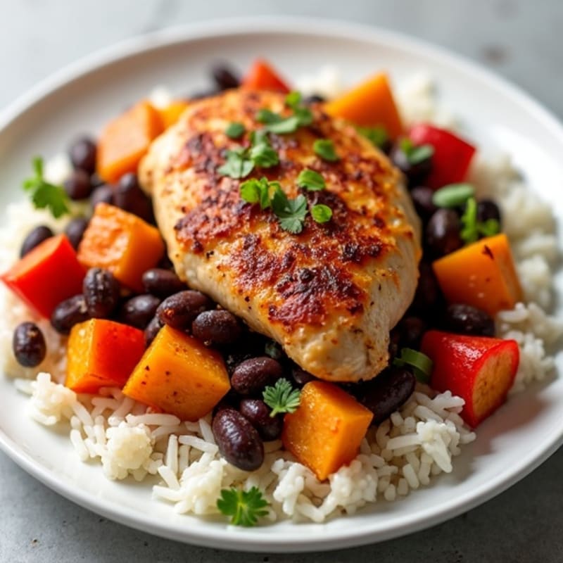 Crispy Sweet Potato and Black Bean Skillet with Fluffy Rice