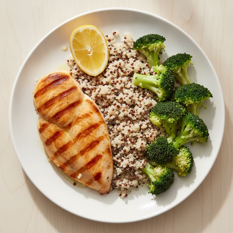 Grilled Chicken Breast with Quinoa and Steamed Broccoli