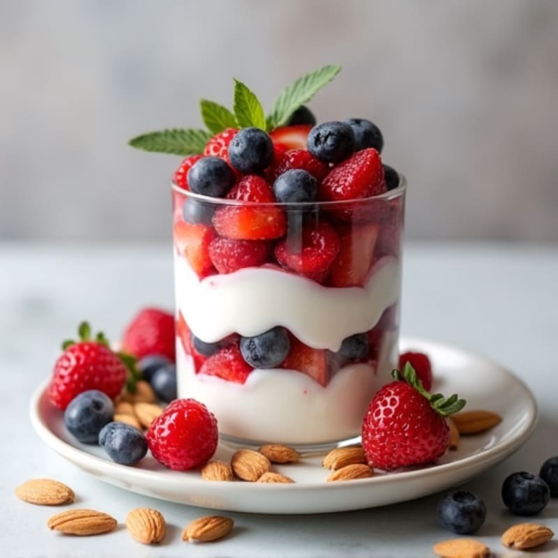 Greek Yogurt Protein Parfait with Mixed Berries and Almonds