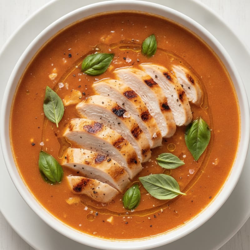 Roasted Tomato Basil Soup with Grilled Chicken
