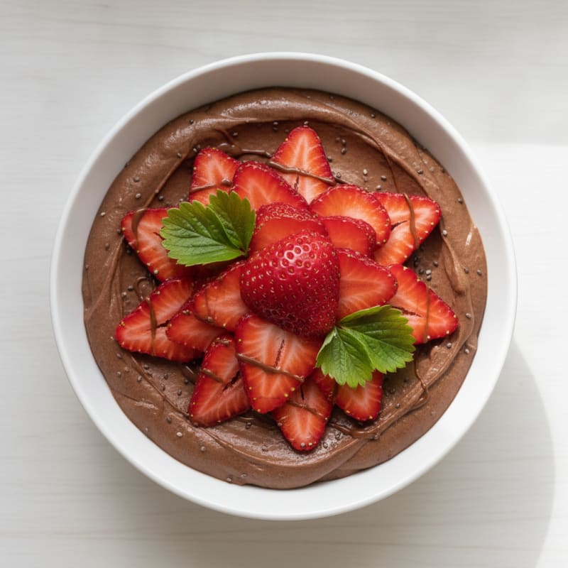 Silky Chocolate Protein Pudding with Sliced Strawberries