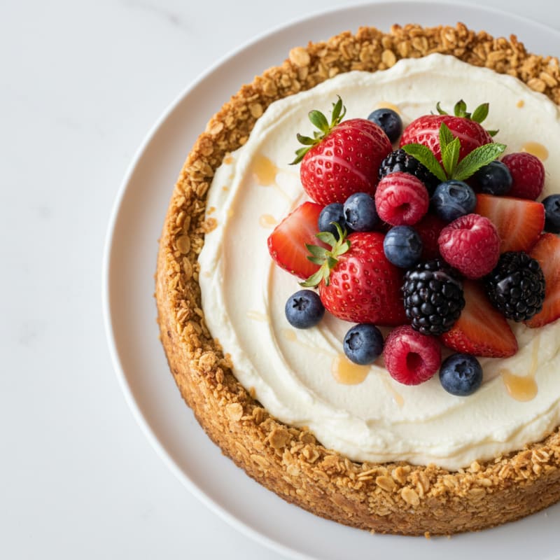 Silky Greek Yogurt Protein Cheesecake with Fresh Berries