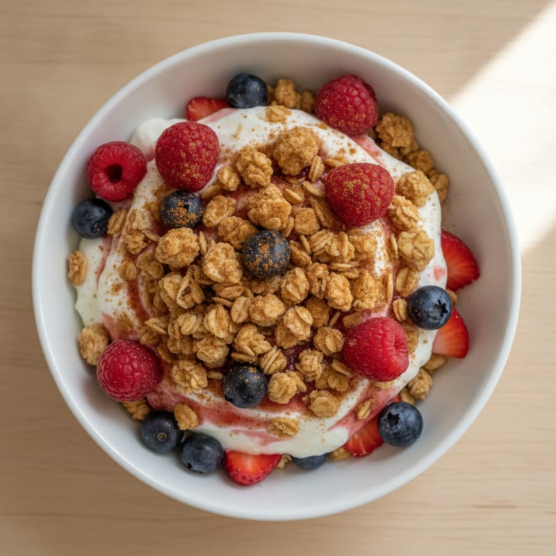 Greek Yogurt Parfait with Granola and Mixed Berries