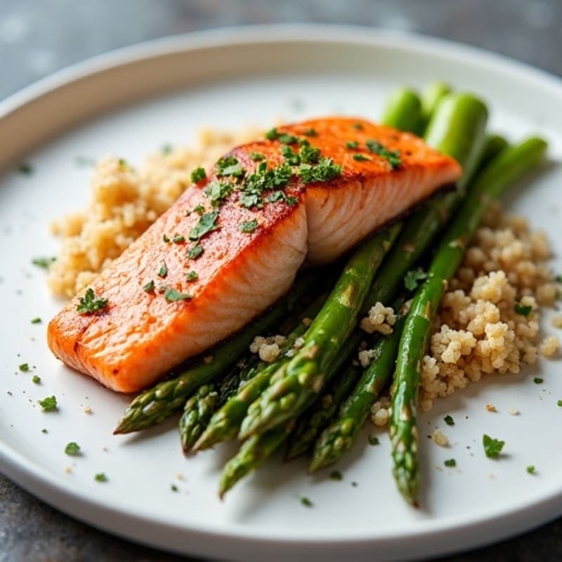 Seared Salmon Fillet with Roasted Asparagus and Quinoa