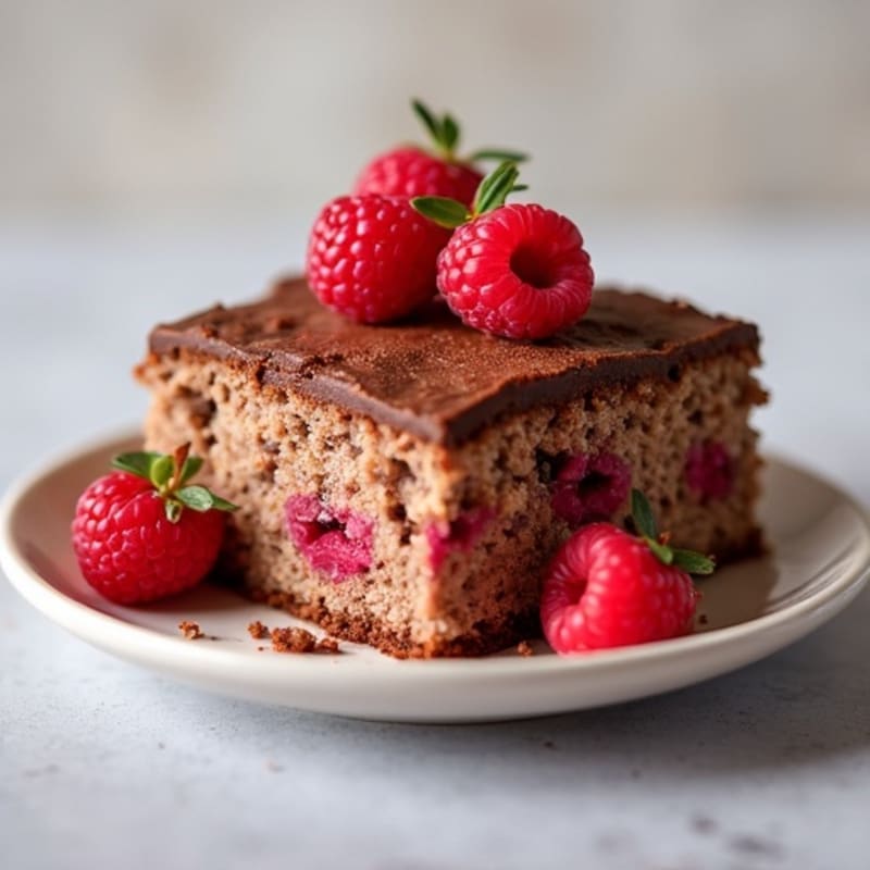 Chocolate Protein Baked Oatmeal Cake with Raspberry Swirl