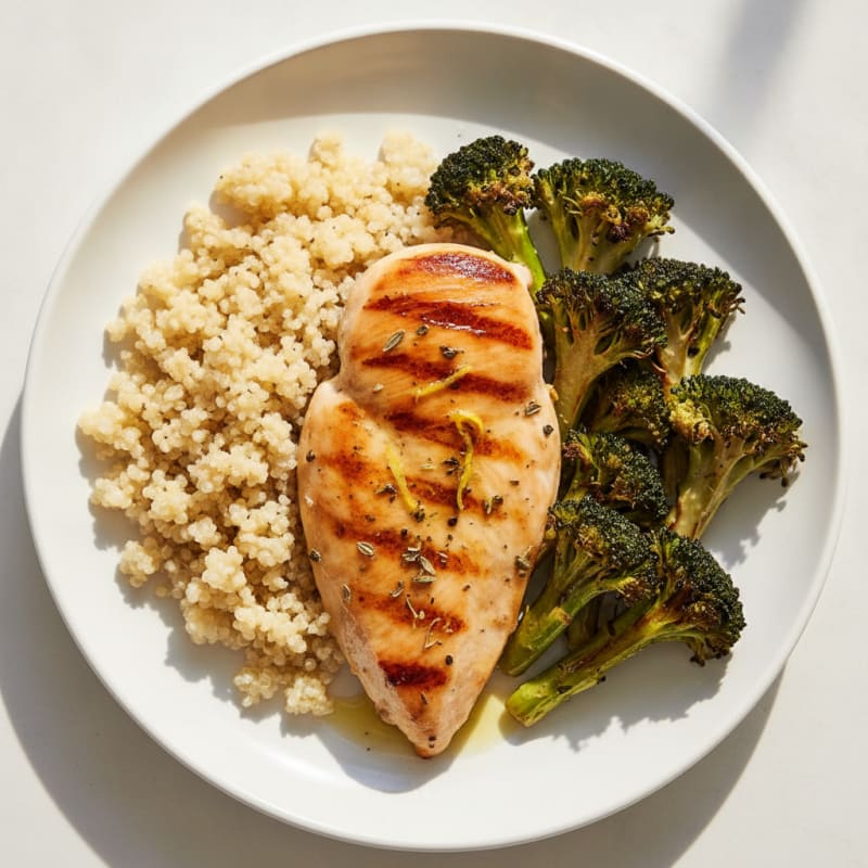 Grilled Chicken Breast with Quinoa and Roasted Broccoli