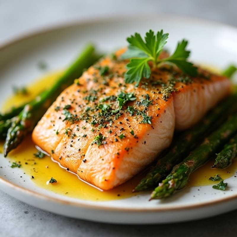 Herb-Crusted Salmon with Garlic Butter Asparagus