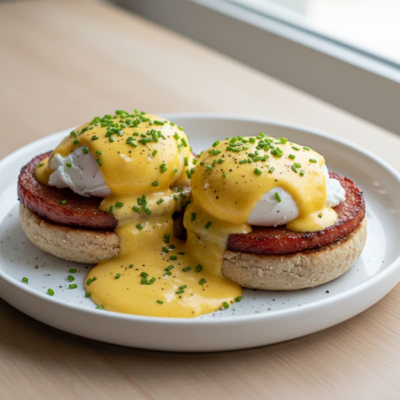 Golden Poached Eggs Benedict with Creamy Hollandaise
