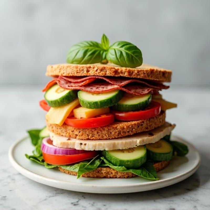 Lean Turkey-Salami Stack with Fresh Mediterranean Vegetables