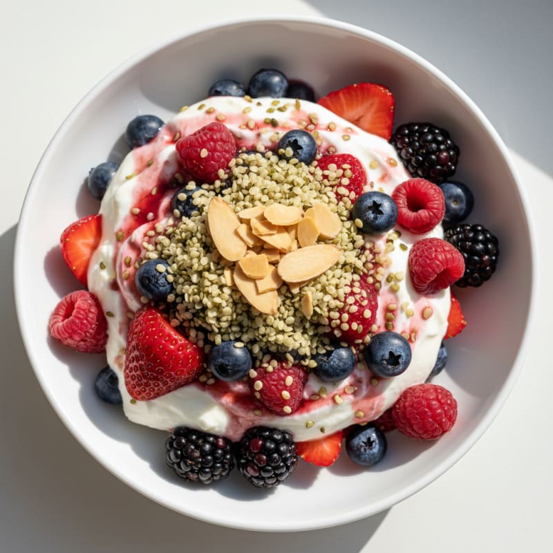 Creamy Greek Yogurt Parfait with Mixed Berries and Hemp Seeds