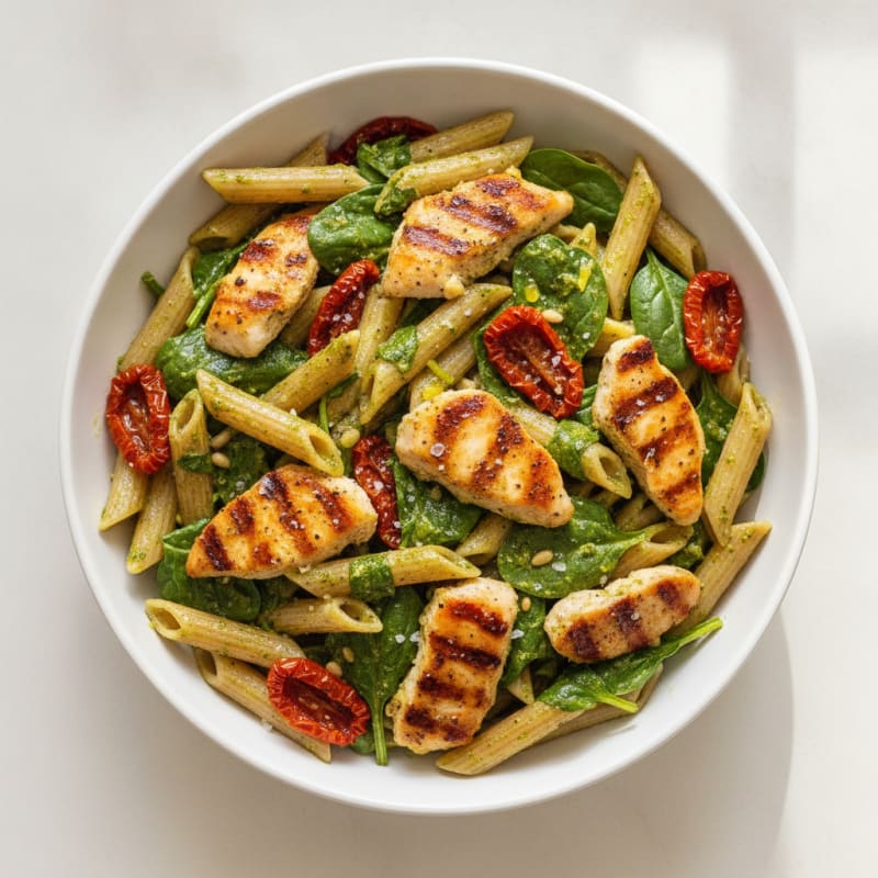 Pesto Chicken Pasta with Sun-Dried Tomatoes