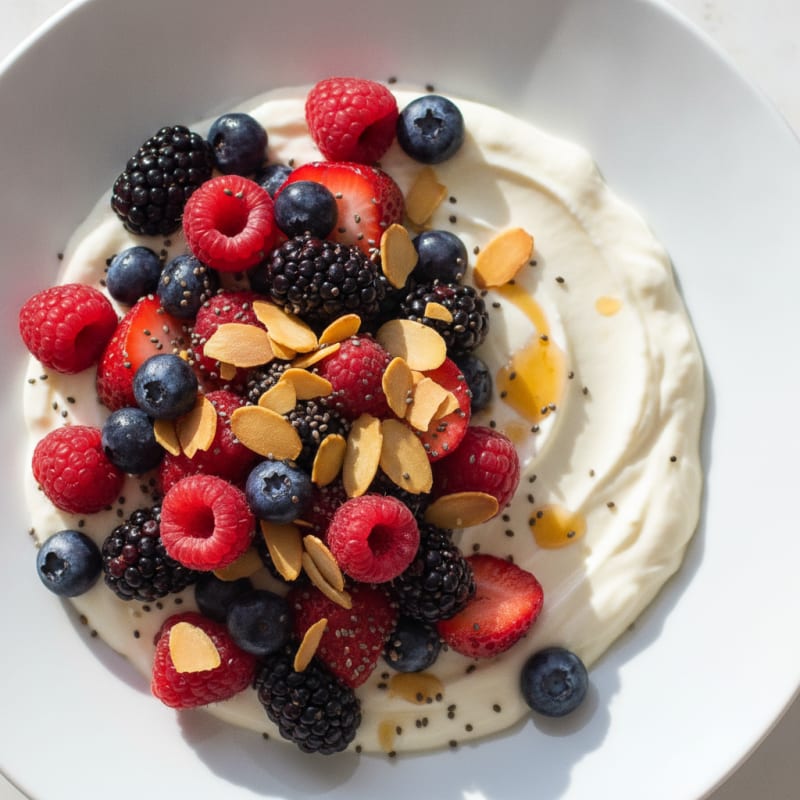 Silky Greek Yogurt Protein Pudding with Mixed Berries