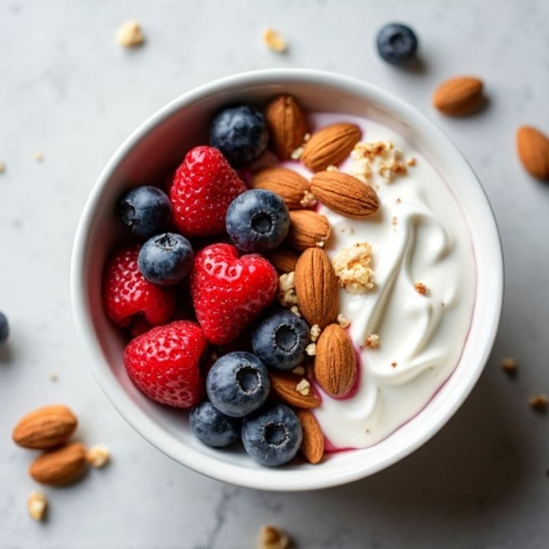 Creamy Greek Yogurt Protein Bowl with Mixed Berries and Almonds