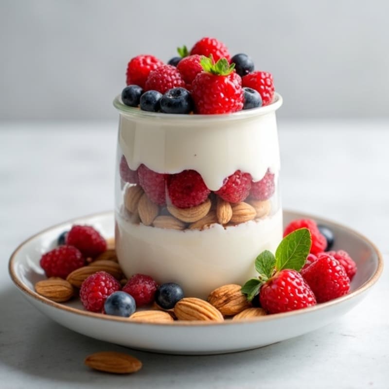 Greek Yogurt Protein Parfait with Mixed Berries and Almonds