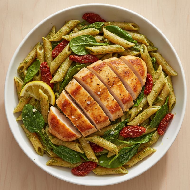 Pesto Chicken with Sun-Dried Tomato Pasta