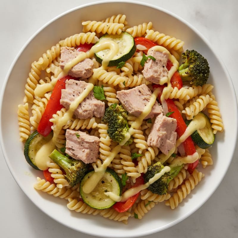 Tuna and Wheat Pasta with Roasted Vegetables